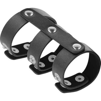 Afbeelding van Darkness Adjustable Leather Double Penis And Testicles Ring