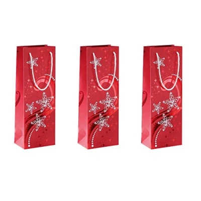 Afbeelding van SIGEL GT109 Premium fles geschenkzakjes van papier set 3 met rood en wit reliëf voor Kerstmis &quot;Wave&quot;