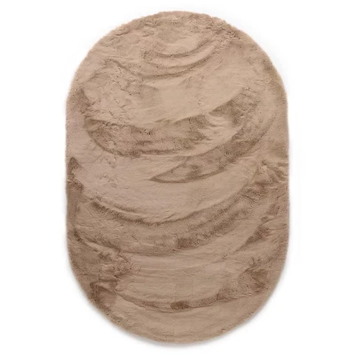 Afbeelding van Ovaal Hoogpolig Vloerkleed Comfy Plus Taupe 230x330 Cm