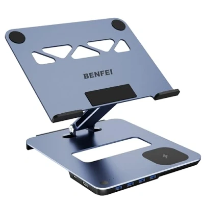 Afbeelding van BENFEI Laptopstandaard met USB C 6in1 Docking Station, 15W magnetische draadloze oplader, 3.0 KVM switch, HDMI 4K@60Hz, 4*USB3.0, 100 PD Compatibel MacBook Pro/Air, iPad Pro, XPS, Thinkpad