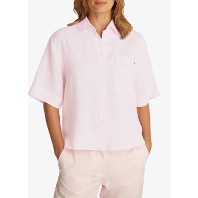 Afbeelding van Tommy Hilfiger dames Blouse van linnen met borstzak in de kleur Lichtroze, maat: 34
