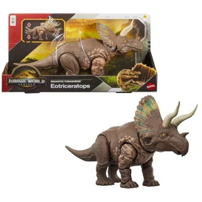 Afbeelding van Mattel Jurassic World Rebirth Gigantische Verwoesters Eotriceratops, dinosaurusfiguur, speelgoed, grote soort, staart activeert vernietigende aanvallen, digitaal spelen, JGB93