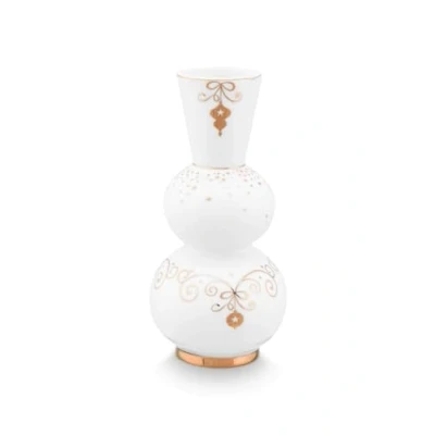 Afbeelding van Pip Studio Royal Winter white vaas rond 15cm kerstservies goudaccenten