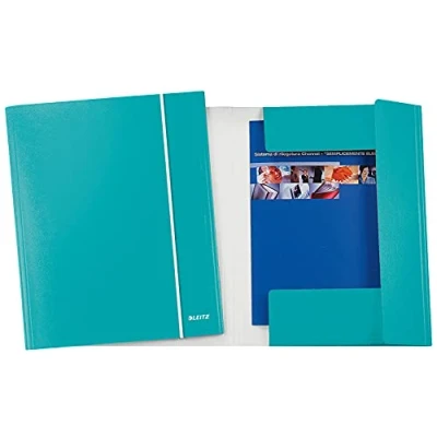 Afbeelding van Leitz Dossierdeksel met 3 kleppen, capaciteit 150 vellen, formaat 25 x 35 cm, sluiting elastiek, gelamineerd karton, WOW Aquamarijn