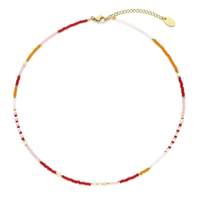 Afbeelding van CO88 Collection 8CN 26419 Kralen Ketting Collier Parel 2mm 3,8mm 40+5cm Rood Oranje Roze Goudkleurig