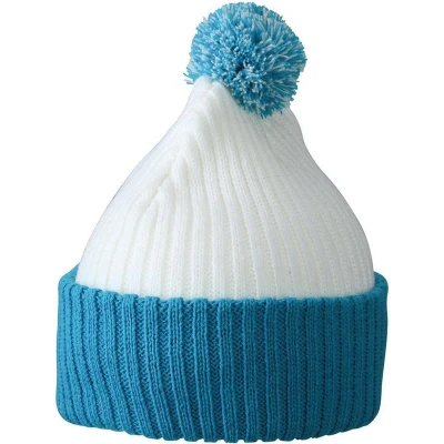 Afbeelding van Myrtle Beach Unisex Gebreide Muts met Pompom (Wit/Blauw)