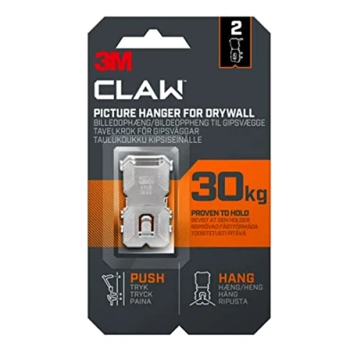 Afbeelding van 3M Claw Gipsplaatafbeelding hangende wandhaken om op te hangen, 2 hangers, belastbaar tot 30 kg, ideaal voor zwaargewicht
