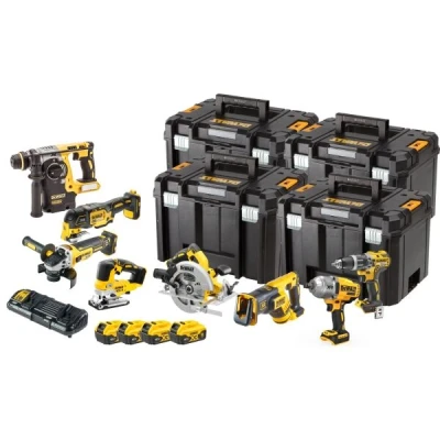 Afbeelding van DEWALT DCK865P4T QW Gereedschapsset Accu klop/schroefmachine, slagmoersleutel, boorhamer, Haakse accuslijper, reciprozaag,