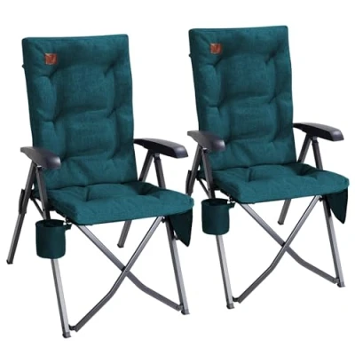 Afbeelding van EVER ADVANCED Campingstoel, opvouwbaar, in 4 posities tot 150 kg, klapstoel, 6 cm dik, gevoerd met zijzak, drankhouder, tuinstoel, hoge rugleuning, visstoel voor camping, tuin, balkon
