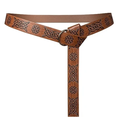 Afbeelding van HiiFeuer Middeleeuwse Reliëf PU Lederen O ring Riem, Retro Renaissance Ridder Riem(Bruin B)