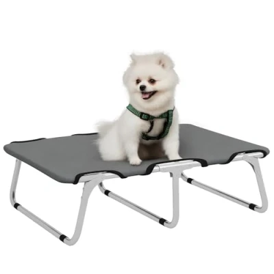 Afbeelding van PawHut Verhoogd hondenbed, outdoor huisdierbed, hondenbed voor kleine honden tot 10 kg, Oxford, grijs, 71 x 58 20 cm