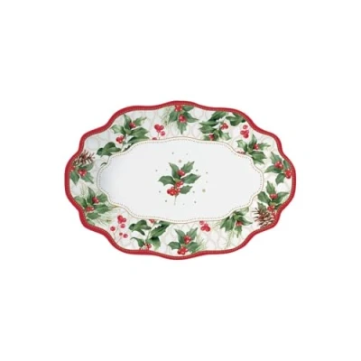 Afbeelding van Holle schaal in ovale vorm, 24,5 x 17 cm, porselein, geschenkdoos, christmas bessen