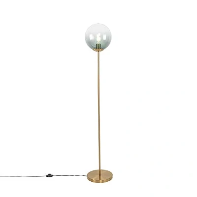 Afbeelding van QAZQA Art deco vloerlamp messing met groen glas Pallon