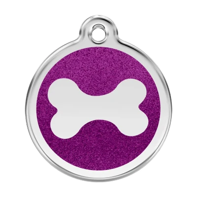 Afbeelding van Bone Purple glitter hondenpenning large/groot dia. 3,8 cm RedDingo