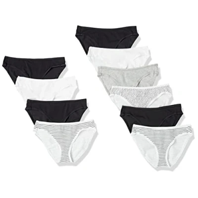 Afbeelding van Amazon Essentials Women&#039;s Katoenen onderbroek in bikinimodel (verkrijgbaar grote maten), Pack of 10, Grijs/Helder wit/Zwart, 40
