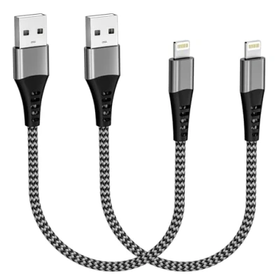 Afbeelding van iPhone oplaadkabel, kort, 0,3 m, 2 stuks, Apple MFi gecertificeerd, USB Lightning kabel, nylon snellaadkabel, iPad oplaadkabel voor 14 13 12 11 Pro Max 8 7 6