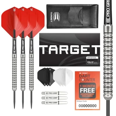 Afbeelding van Target Darts Artemis 22G Wolfraam Stalen Uiteinde Set 6 Pro Grip Schachten 9 Ultra Vluchten Dart Portemonnee Counter App Coupon Bundle