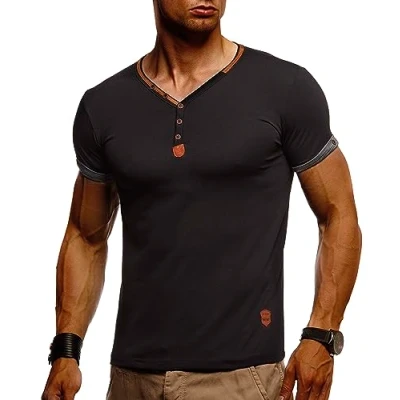 Afbeelding van Leif Nelson Sommer Coole Casual Kurzarm Tshirt basic, Heren, Maat: Medium, Schwarz