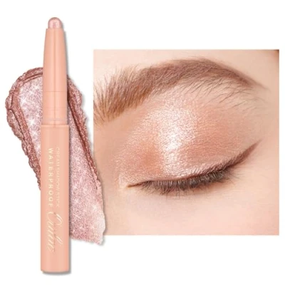 Afbeelding van Oulac Draaibare oogschaduw stick, roze glanzende afwerking, waterdicht en veegvast, houdt 16 uur, crèmezijdeachtige textuur, Vegan WS02 Pink Rush