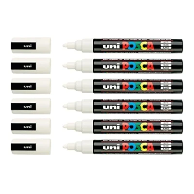 Afbeelding van Faber Castell Uni Ball 205026 Markeerstift POSCA met middelfijne ronde punt, wit, 6 stuks, PC 5