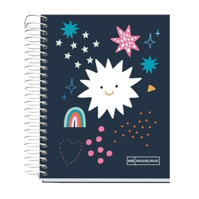 Afbeelding van Miquelrius Twinkle A6 notitieboek, 140 vellen, 70 g/m², 7 mm horizontaal, gelinieerd, 4 gekleurde strepen, zonder boren, vaste omslag met stansdetails, collectie