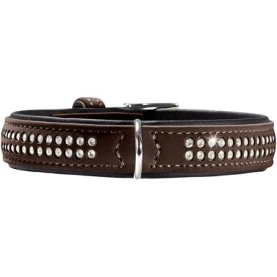 Afbeelding van HUNTER SOFTIE DELUXE Hondenhalsband, kunstleer, glinsterende strasssteentjes, 45 (S), bruin