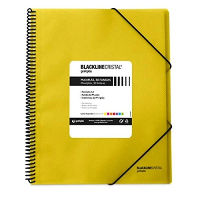 Afbeelding van Grafoplás 39833260 Spiraalmap met spiraalbinding, A4, polypropyleen, geel, Maxiplás Blackline Cristal