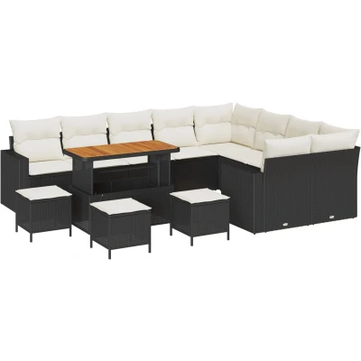 Afbeelding van vidaXL 12 Delige Tuin Sofa Set met Kussens Zwart Poly Rattan Acacia