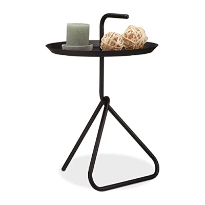 Afbeelding van Relaxdays bijzettafel metaal met handvat, handgreep, salontafel, modern design, HxØ: 59x40cm, draaglast 4 kg, zwart