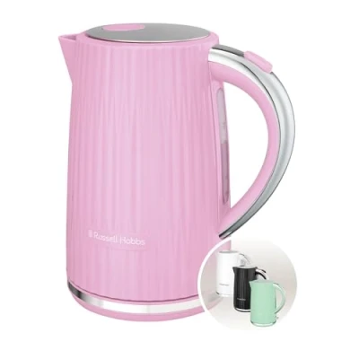 Afbeelding van Russell Hobbs Eden 27362 70 Waterkoker (voor heet water, thee of koffie, 1,7 l, dekselopening met één knop, uitneembaar kalkfilter, lichtgevende schakelaar, roestvrijstalen accenten, framboos, 2400 W)