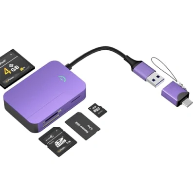 Afbeelding van IVSHOWCO Geheugenkaartlezer, USB C en 3.0 naar SD MS CF kaartlezer, ondersteunt SD/SDHC/MMC/Micro SDXC/MS/MS Pro/CF, compatibel met iPhone 15, MacBook Pro/Air 2023, iPad Pro, S23
