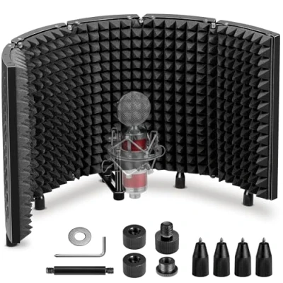 Afbeelding van CAHAYA 5 panel microfoon isolatie geluidsisolatie: 180 instelbare popfilter, geluidsabsorberend, opvouwbaar microfoonisolatiebord voor opnamestudio&#039;s