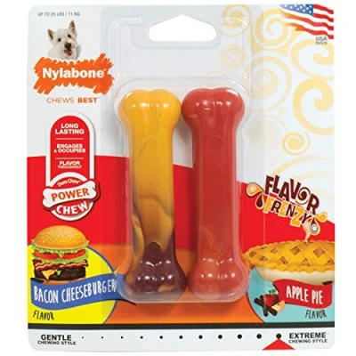Afbeelding van Nylabone Extreme Duopack Kauwbotten voor honden tot 11 kg Cheeseburger &amp; Appel smaak Small