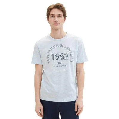 Afbeelding van TOM Tailor MIT LOGO Tshirt print, Heren, Maat: Medium, Foggy blue finestripe