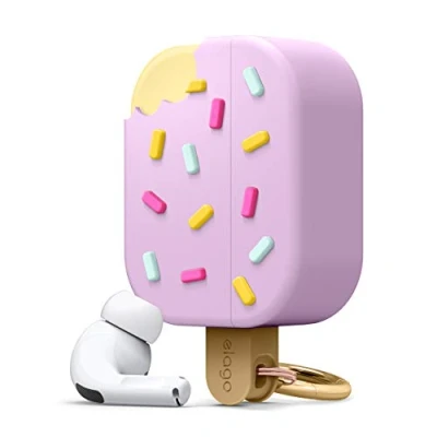 Afbeelding van elago IJshoes met karabijnhaak compatibel Apple AirPods Pro, mooie en schattige hoes, 3D design case cover (bosbes)