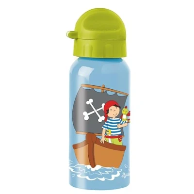 Afbeelding van SIGIKID Sammy Samoa Drinkfles, roestvrij staal, lekvrij, BPA vrij, duurzaam, licht, schroefdop, gemakkelijk te reinigen, voor kinderen van 3 8 jaar, artikelnummer 25290, piraat/blauwgroen, 400 ml