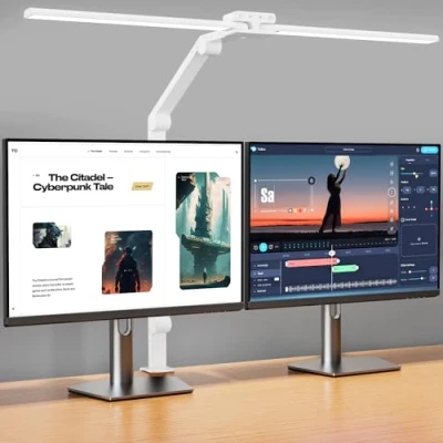 Afbeelding van KableRika bureaulamp, led, dimbaar, 24 W, 80 cm, ultraheldere dubbele kop, klembaar, 1200 lm, oogbescherming, kantoor, tafellamp met zwenkarm, monitorlamp, daglichtlamp, automatisch dimmen