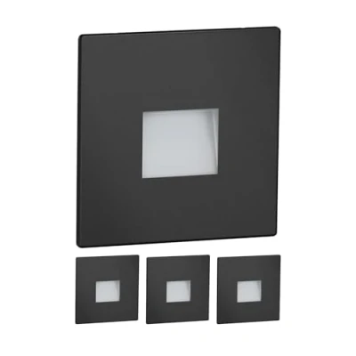 Afbeelding van ledscom.de 4 stuks LED traplamp/inbouw wandlamp FOW voor binnen en buiten, downlight, hoekig, zwart, 85 x 85mm, warm wit