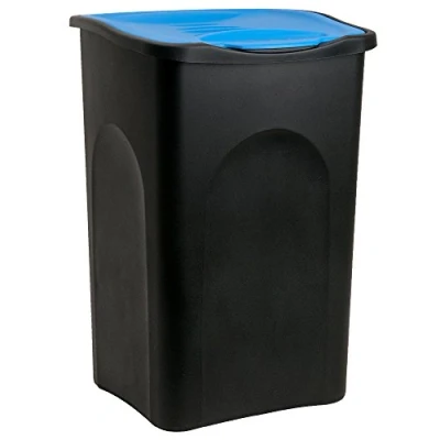 Afbeelding van Stefanplast Afvalbak 50 L Klapdeksel Zwart Blauw Vuilbak Afvalsysteem Scheiding Kunststof Afvalmand Keuken