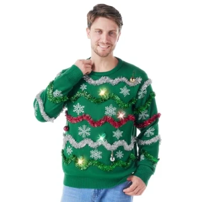 Afbeelding van Giggling Getup lelijke kersttrui voor heren, led lichtgevende groene Groen, XL
