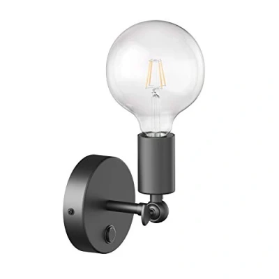 Afbeelding van ledscom.de Vintage E27 wandlamp FETRO met schakelaar, zwart, draaibaar, incl. lamp (warm wit, 7,123W, 838lm)