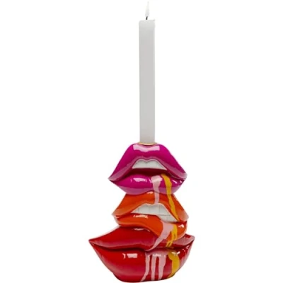 Afbeelding van Kare Design kandelaar lips, rood, lippen, handbeschilderd, uniek, voor staafkaarsen, decoratief object woonkamer, planken, kleine kaarsenhouder, 17 x 21 7 cm (H B D)