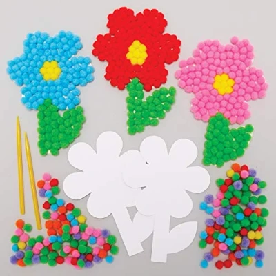 Afbeelding van Baker Ross AX880 Flower Pom Kits Pack van 5, creatieve kunst en ambachtelijke benodigdheden voor kinderen om te maken, versieren weergeven