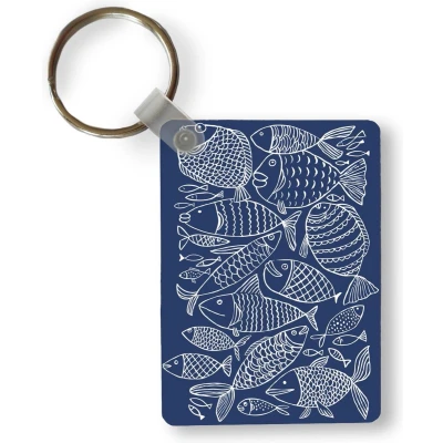 Afbeelding van Sleutelhanger Illustratie van vissen op een donkerblauwe achtergrond Uitdeelcadeautjes Plastic