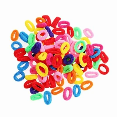 Afbeelding van cuhair 100 stuks elastische mini haarelastiekjes met elastieken, klein, kleurrijk, meisjes, paardenstaarthouder voor baby&#039;s en kinderen (5#)