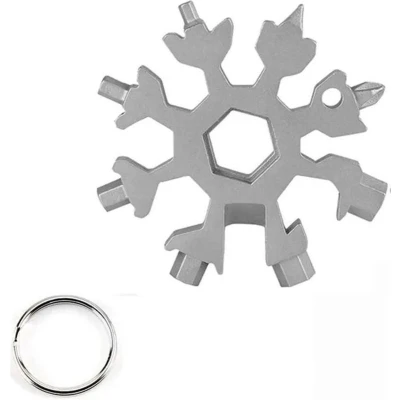 Afbeelding van DW4Trading 19 in 1 Multitool Sneeuwvlok Gereedschap Sleutelhanger Schroevendraaier Zilver