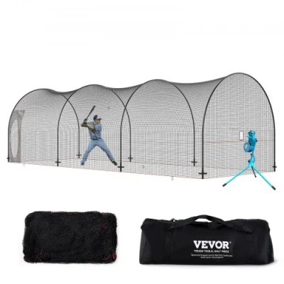 Afbeelding van VEVOR honkbal slagkooi, softbal en slagkooi net frame, praktijk draagbaar kooienet met draagtas, zwaar belastbare afgesloten pitching kooi, voor achtertuin slaan training, 33FT