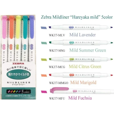 Afbeelding van Zebra mildliner set: Sprankelend Dubbele Stift 5 stuks Bullet journal