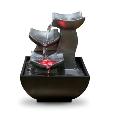 Afbeelding van ZenLight Boro Waterfall Zen Relaxing Room fontein met gekleurd LED licht Woonkamer, slaapkamer, kantoordecoratie Meditatie en ontspanning Tafelfontein gesloten circuit H 18 cm