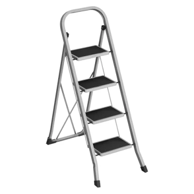 Afbeelding van SONGMICS Trapladder, Ladder met 4 treden, Opvouwbare trede, Vouwslot, Gemakkelijk op te bergen, Draagvermogen tot 150 kg, Duifgrijs GSL004G01
